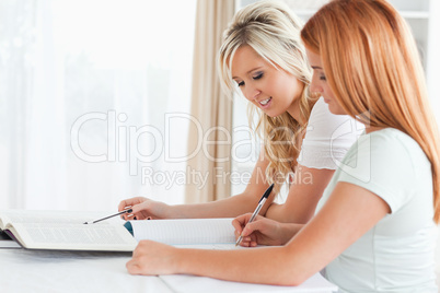 Cooperating Women sitting at a table doing their homework