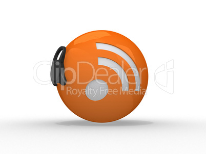 3d illustration of rss symbol with headset, orange sphere over w