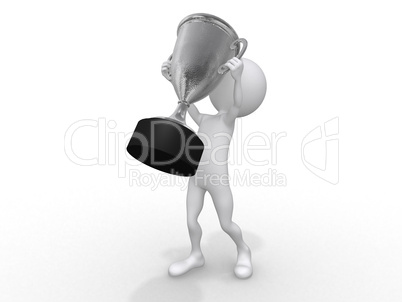 3d human with a silver trophy in hands