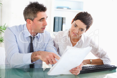 Colleagues reading documents