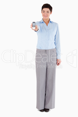 Businesswoman showing a mobile phone