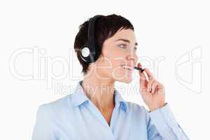 Close up of a businesswoman using a headset