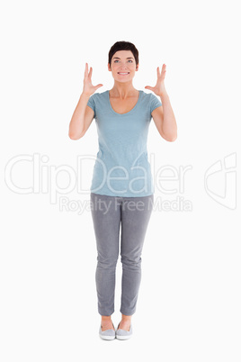 Excited woman standing up