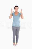 Excited woman standing up