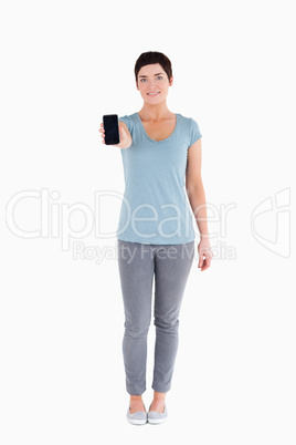 Woman showing a smartphone