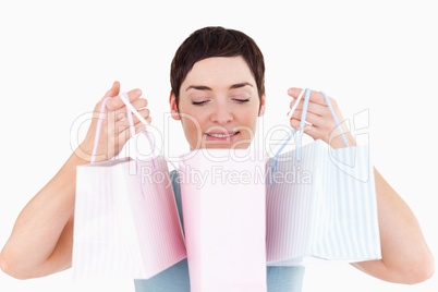 Woman looking in her shopping bags