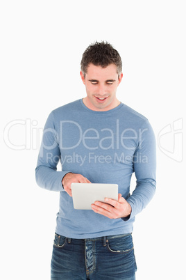 Portrait of a man using a tablet computer