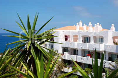 View on the building of oriental style luxury hotel, Tenerife is