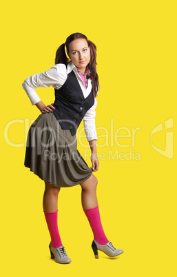 Young woman retro style cloth like school girl