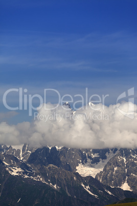 High mountains in clouds, Caucasus Mountains, Georgia.