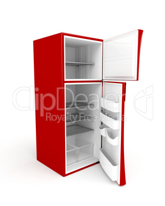 Empty fridge with opened doors