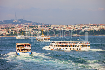 Passenger Boats on Bosphorus Strait