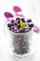 gefrorene Heidelbeeren im Glas / frozen blueberries in a glass