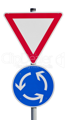 Give way sign with traffic circle (clipping path included)