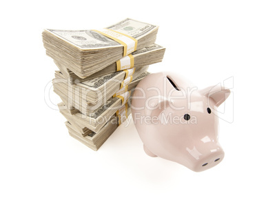 Pink Piggy Bank with Stacks of Money