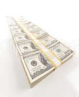 Fading Row of Hundred Dollar Bills Stacks