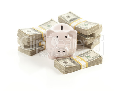 Pink Piggy Bank with Stacks of Money