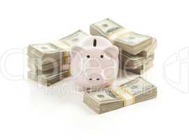Pink Piggy Bank with Stacks of Money