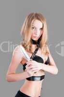 Pretty girl with knife