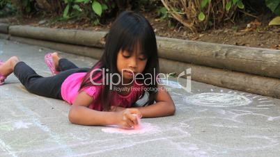 Asian Girl Doing Sidewalk Chalk