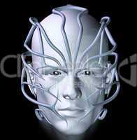 cyberpunk with futuristic tribal mask illustration