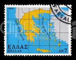 map of greece postage stamp