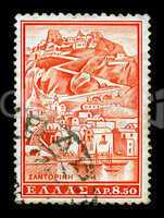santorini vintage postage stamp