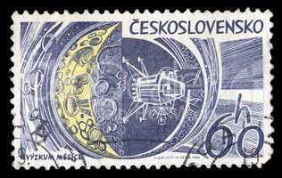 moon research space exploration postage stamp