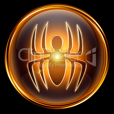 Virus icon golden, isolated on black background.