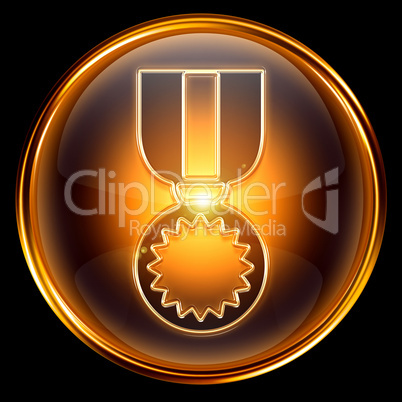 medal icon golden, isolated on black background.