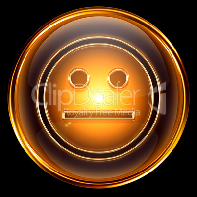 Smiley icon golden, isolated on black background.