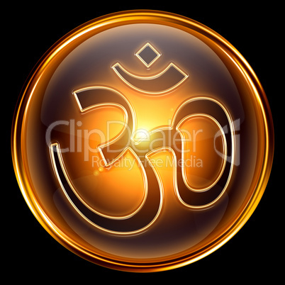 Om Symbol icon golden, isolated on black background.