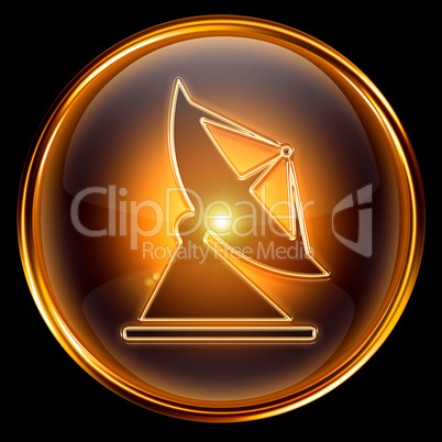 Antenna icon golden, isolated on black background.
