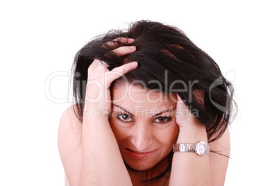 Screaming woman. Isolated over white background.