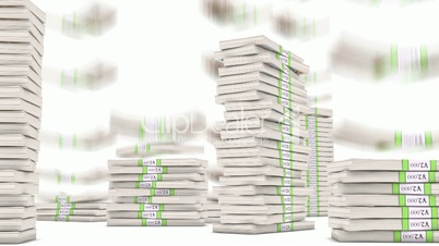 20 Yuan bundles stacks falling down. Wealth and money