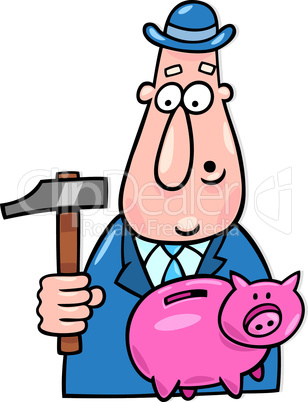 man with hammer and piggy bank