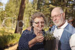 Attractive Senior Couple Overlooking Potted Plants