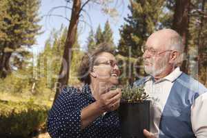 Attractive Senior Couple Overlooking Potted Plants