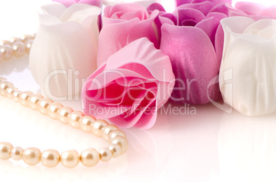 Soap roses and pearl necklace