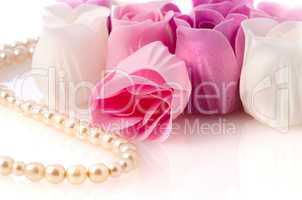 Soap roses and pearl necklace