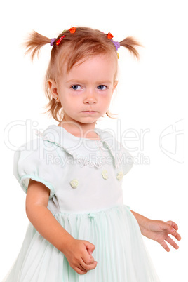 Little girl with braids on the white