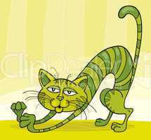 Green Cat stretching