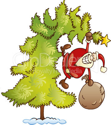 Santa with sack on christmas tree