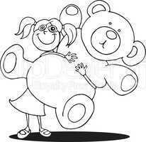 Girl with big teddy bear for coloring book