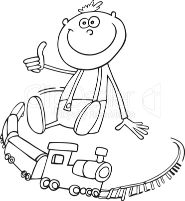 Boy with toy train for coloring book