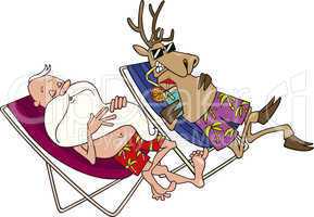 santa and reindeer having a rest