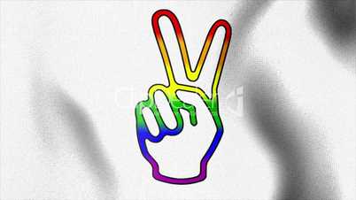 rainbow victory sign white waving flag