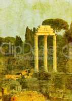 vintage image of roman ruins, rome, italy