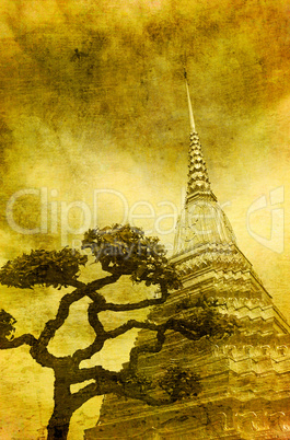 Vintage image of Golden stupa in Wat Phra Kaew, Bangkok