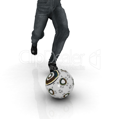 Männerbeine in Jeans mit Fussball